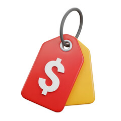3d icon of red price tag with dollar sign isolated on transparent background