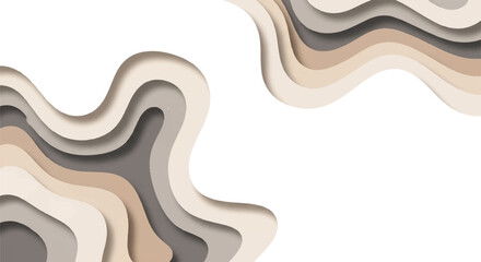 Abstract layered wavy lines in beige gray and brown hues on a white background with a minimalist design aesthetic.