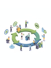 Obraz premium People working together in a circular economy system promoting recycling and sustainability.