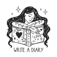 Girl reading a book. Self care Feminine vector Illustrations. Mental Healthcare. The woman harmony. Doodle style