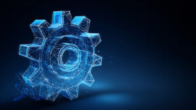 Illuminated digital structure representing complex mechanical connection floats against a dark background