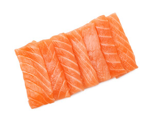 Fresh salmon sashimi isolated on white, top view