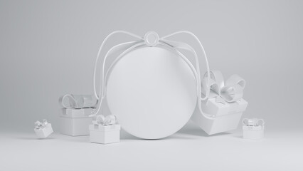 3D podium display, Christmas background for presentation sale product. Product display, mockups, showrooms and showcases and festive decoration for christmas discount design. 3d rendering illustration