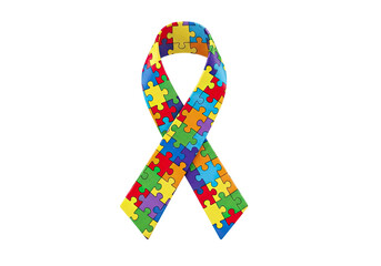 Colorful autism awareness puzzle ribbon symbol of support and understanding isolated on transparent background