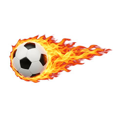 Soccer ball on fire with flames isolated on transparent background