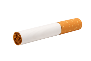 A detailed macro view of an unbranded cigarette, illustrating the composition of tobacco products and the choice to smoke or quit