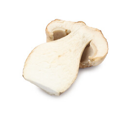 Cut fresh porcini mushroom isolated on white