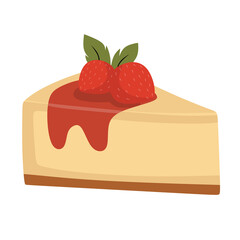 Cheesecake Piece with Strawberry and Jam Illustration