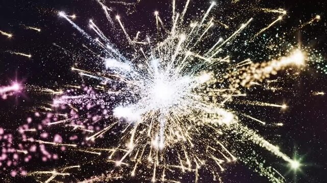 Explosion of vibrant fireworks illuminating the night sky with dazzling light