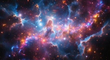 Obraz premium Vibrant Cosmic Nebula - A Mesmerizing Display of Stellar Gas and Dust in Outer Space