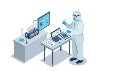 Naklejka premium Scientist analyzing data in modern laboratory with advanced technology