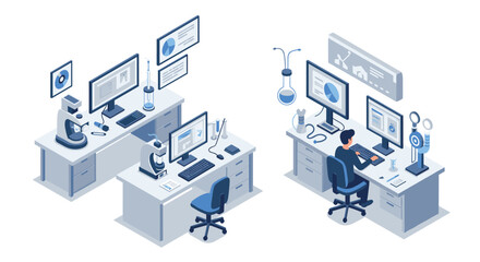 Obraz premium Isometric office workspace with modern technology and equipment