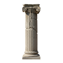 Ancient greek ionic column fragment with ornate capital isolated on transparent background