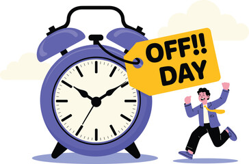 Happy Employee Celebrating Day Off and Relaxation Time. Work-Life Balance and Rest Day Concept Illustration.