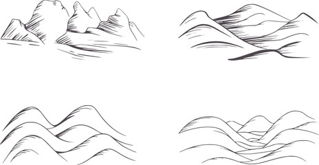 Stylized Hills and Mountain Peaks Drawings mountains