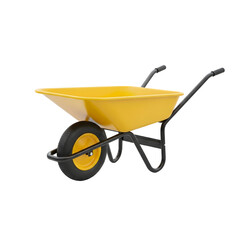 Yellow garden wheelbarrow isolated on transparent background