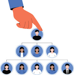 Human Resource Recruitment and Leadership Choice Vector. Company Team Hierarchy with Leader Selection Graphic.