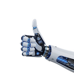 Robotic hand giving a thumbs up gesture isolated on transparent background