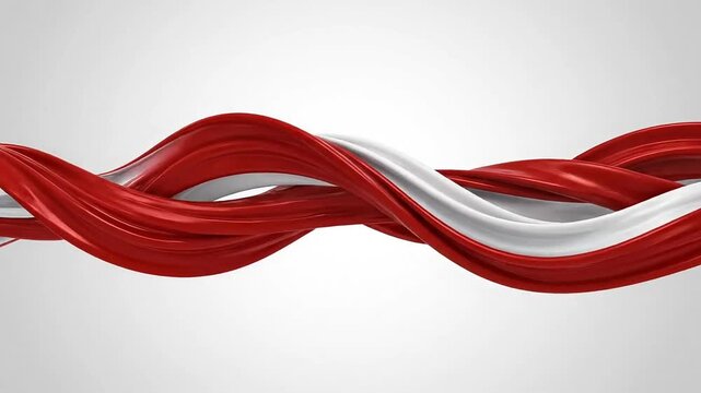Elegant red and white ribbon gracefully twisting in a fluid motion against a clean background