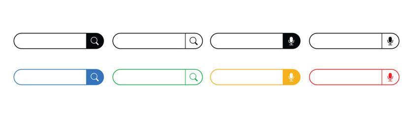 Search here, Search bar for ui, Navigation bar icon, Search address and navigation bar icon, Search bar set of vector interface elements with search button and audio search