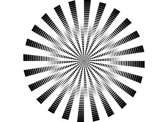 Round Vector pattern of black lines on a white background. Design element for interior, advertising, packaging, covers, printing. Modern vector background. Rays, sun, flower