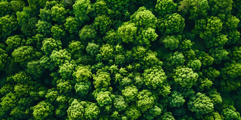 Naklejka premium Vibrant green forest canopy seen from above, a lush natural landscape.