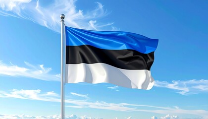 Estonian Flag Waving Proudly Against a Clear Blue Sky A Symbol of National Pride