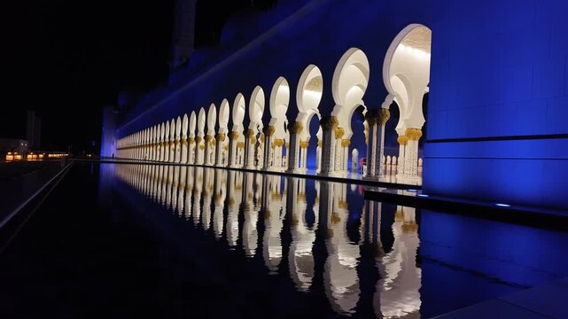 The Sheikh Zayed Grand Mosque in Abu Dhabi stands as a majestic landmark of white marble, domes, and spiritual grandeur.