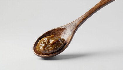 Miso paste scoop A spoonful of authentic Japanese flavor in a wooden spoon