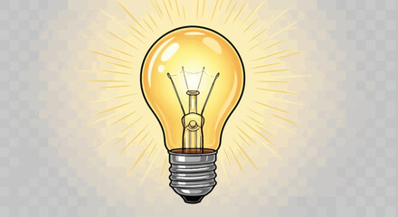 Bright Glowing Light Bulb Vector: Idea & Innovation Symbol Illustration