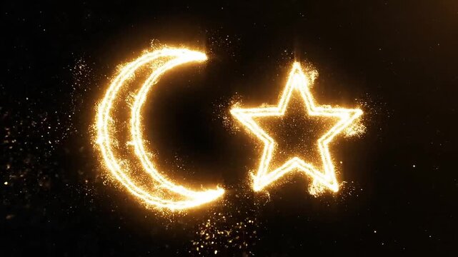 Glowing crescent moon and star symbol radiating warmth and light against a dark background.