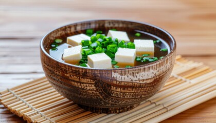 Delicious Miso Soup Bowl A Warm and Hearty Japanese Culinary Delight featuring Tofu and Green Onions