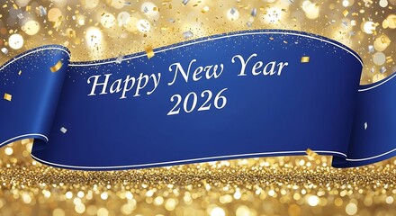 New year 2026 ribbon with festive lights