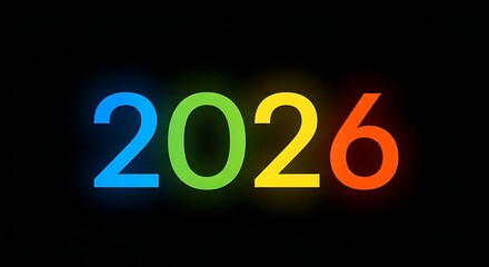 2026 year number in bright neon colors on a