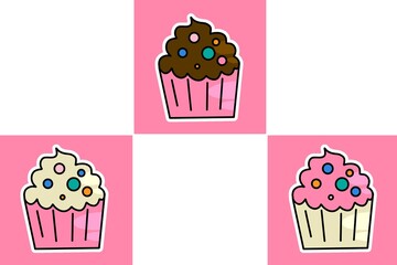 Set of cupcakes cute pattern design