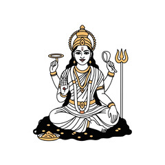 Illustration of Hindu Goddess Annapurna for religious and cultural events. Annapurna, seated on a cloud, embodies nourishment and abundance in Hindu tradition.