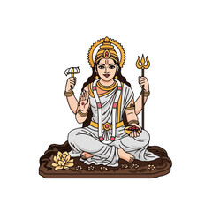 Navratri goddess illustration depicting Navratri deity in seated pose on floral platform. Navratri goddess showcases traditional iconography: multiple arms, divine attributes, peaceful expression.
