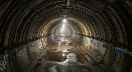 Obraz premium Eerie perspective of a long and dark tunnel showcasing a sense of mystery and abandonment