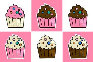 Cute pink pattern of delicious cupcakes