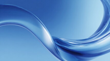 Flowing translucent ribbon sweeps across a gradient blue background