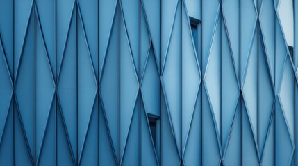 Modern Blue Geometric Diamond Facade Design with Reflective Panels and Windows