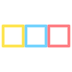 png Three neon square frames in yellow blue and red glowing border design element for graphic design isolated on white