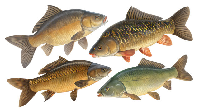 Carp PNG Set &ndash; Various Realistic Fish Isolated on Transparent Background