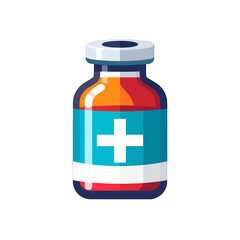 Obraz premium Pixel Art Style Medical Vial with Red Liquid and Blue Label on White Background
