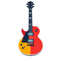 Illustration of Red and Yellow Electric Guitar on White Background