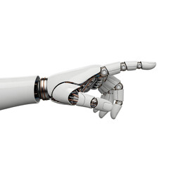 Robotic hand pointing to the right isolated on transparent background