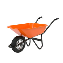 Orange garden wheelbarrow isolated on transparent background