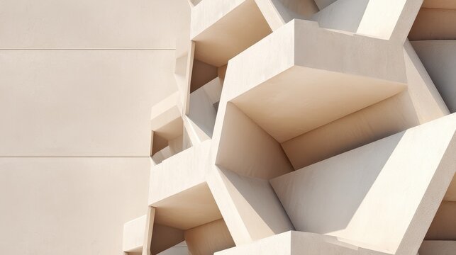 Abstract minimalist beige building facade with complex geometric pattern