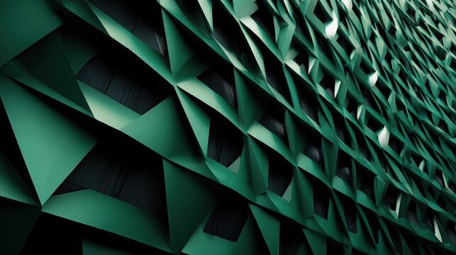 Modern Facade Design with Deep Green Abstract Geometric Triangles - Powered by Adobe