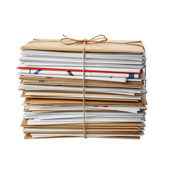 Stack of old documents tied with twine isolated on transparent background